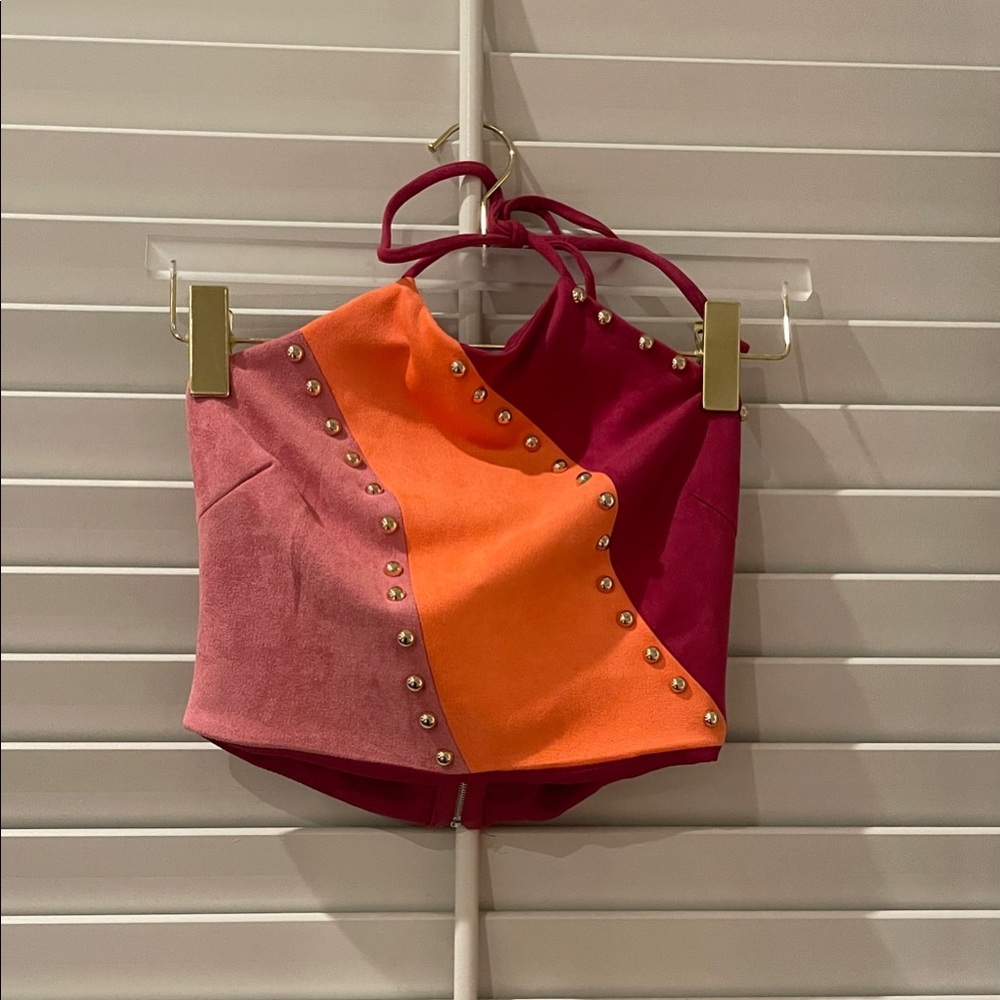 Pink and Orange Studded Crop Top